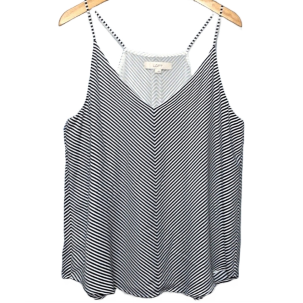 LOFT Black and White Striped Cami Top